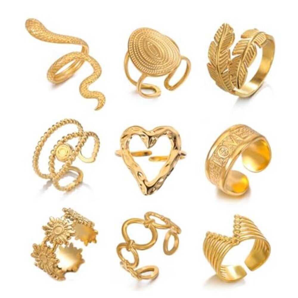Gold Ring Set 8 Pack Stainless Steel Rings Set for Women Aesthetic Jewelry